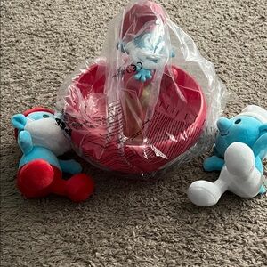 Smurfs Plush Toy Set with Red and Blue Colors with popcorn tub